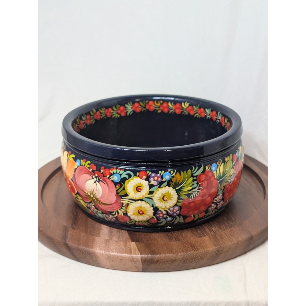 Hand Painted Ukraine Bowl Rooster And Floral See Description